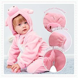 MICHLEY Halloween Gifts Pink Pig Baby Rompers Autumn Winter Clothes Costume Flannel Hooded Bodysuit Pajamas Jumpsuit For Girls