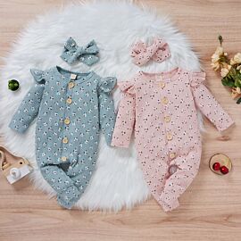 Newborn Baby Girls Romper Cotton Long Sleeve Floral Print Jumpsuit +Headband Sets Outfit Baby Fall Girl Clothing 6 9 12 18 Month