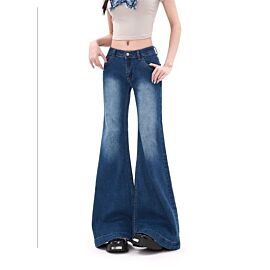 Women's  Low Waisted Flared Skinny Blue Jeans Summer New Chic Casual Wide-leg Pants Female Sexy Denim Bell-bottoms Trousers