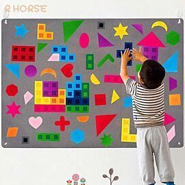 64Pcs Preschool Shapes Felt Story Board Colorful Montessori Toys Teacher Aide Tangrams Storytelling Wall Hanging Decor for Kids