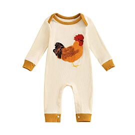 Newborn Boy Girl Outfits Rib Knit Romper Long Sleeve Farm Chicken Bodysuit 0 3 6 9 12 Months Netural Baby Clothes