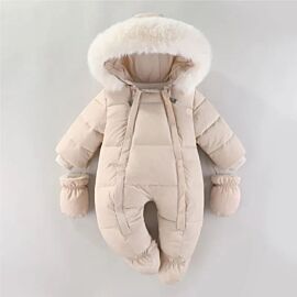 2024 Infant Girls Winter Rompers Hooded Plush Cotton Quilted Newborn Baby Girls Bodysuit Thicken Zipper Warm Toddler Boy Parkas