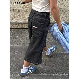 American Vintage High Waist Straight Shorts Women's Casual 2000s Y2K Shorts Baggy Wide Leg Grunge High Street Style Denim Shorts