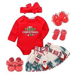 Baby Kids Christmas Clothing Set Newborn Baby Girl Christmas Three Romper Tutu Dress Party Outfit Costume Set 0 3  6 9 18 Months