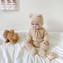 Winter Newborn Toddler Boys and Girls Bear One-piece Climbing Suit Children Fashion Warm Baby Simple Soft Homewear Clothes