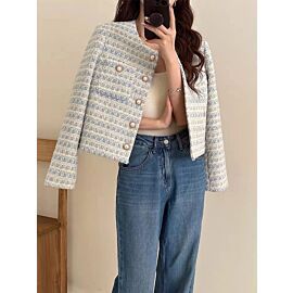 ITOOLIN Autumn Winter Women Elegant  Tweed Cardigan Short Coat With Pocket Single Breasted Jacket For Women Loose Outwear 2024