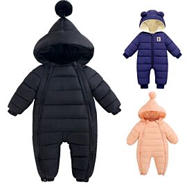 Baby jumpsuit winter new plush and thick hooded down climbing suit for babies to go out and hug clothes, newborn cotton jacket