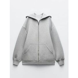 Autumn Winter Warm Long Gray Bomber Jacket With Hood Long Sleeve Big Pocket Zipper Jacket Coat Women Casual Outerwear Coat Tops